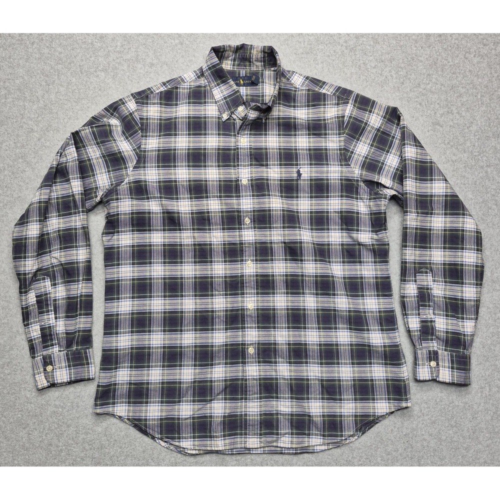 Ralph Lauren Shirt Mens L Blue White Plaid Long Sleeve Button Down Classic Prep